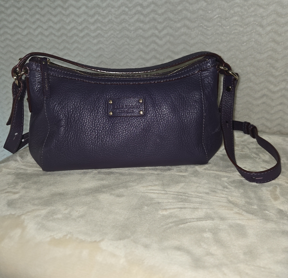 Kate Spade Plum Pebbled Leather Shoulder Bag with Gold Hardware
